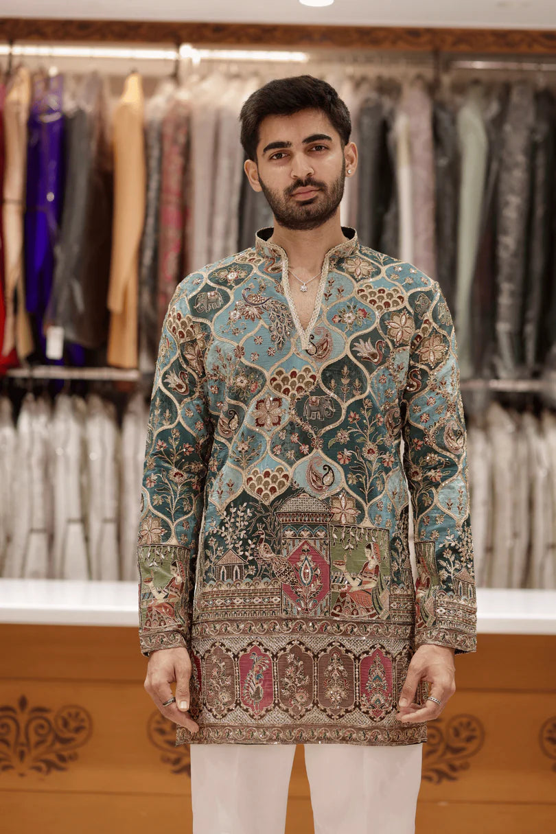 TEAL Green Kurta Set for Men - Image 1