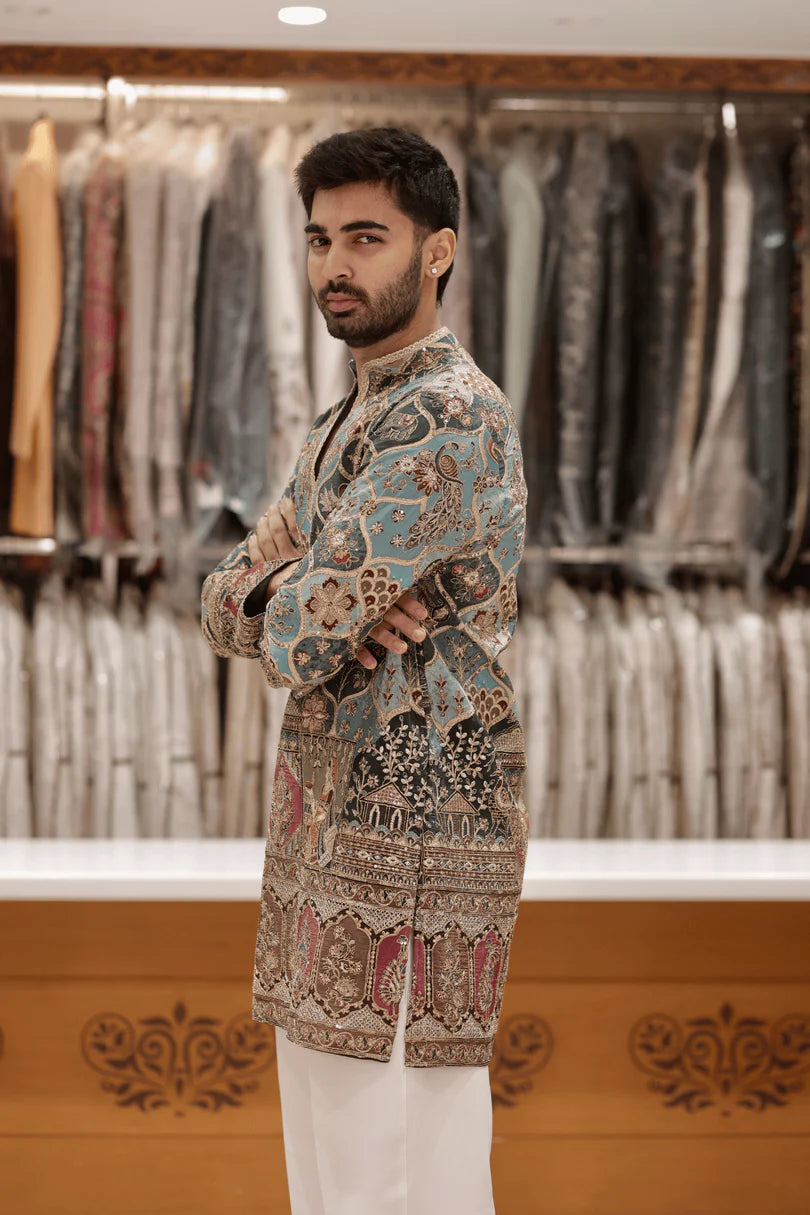 TEAL GREEN KURTA SET FOR MEN | WEDDING & FESTIVE WEAR