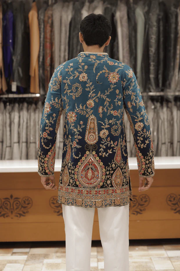 ROYAL TEAL BLUE EMBROIDERED Kurta Set for Men | Wedding & Festive Wear