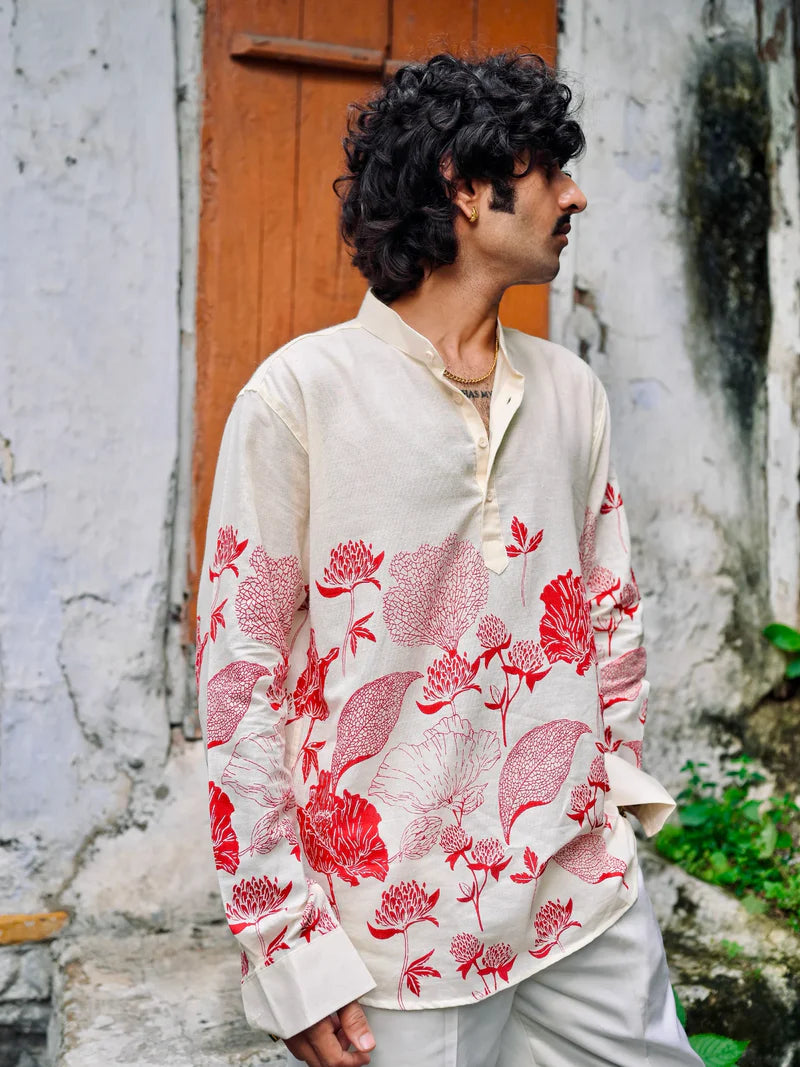 SCARLET BLOOM COTTON SHORT KURTA