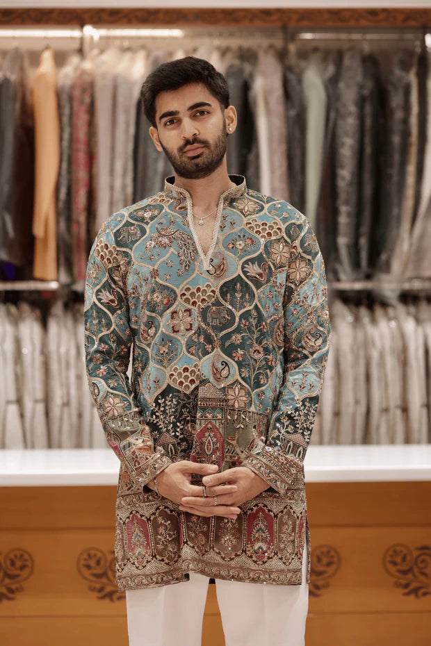 TEAL GREEN KURTA SET FOR MEN | WEDDING & FESTIVE WEAR