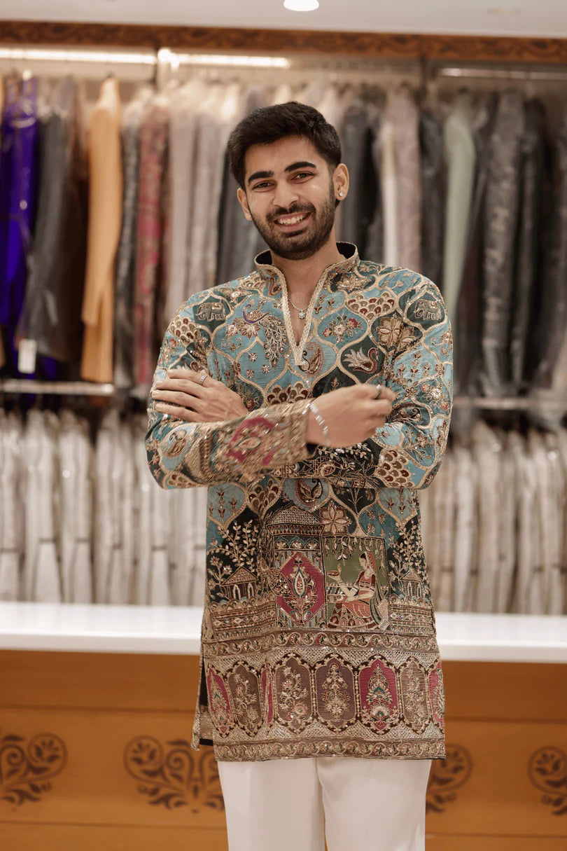 TEAL GREEN KURTA SET FOR MEN | WEDDING & FESTIVE WEAR