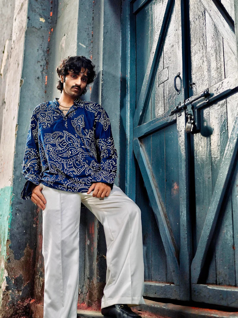 NAVY BLUE PAISLEX SHORT KURTA