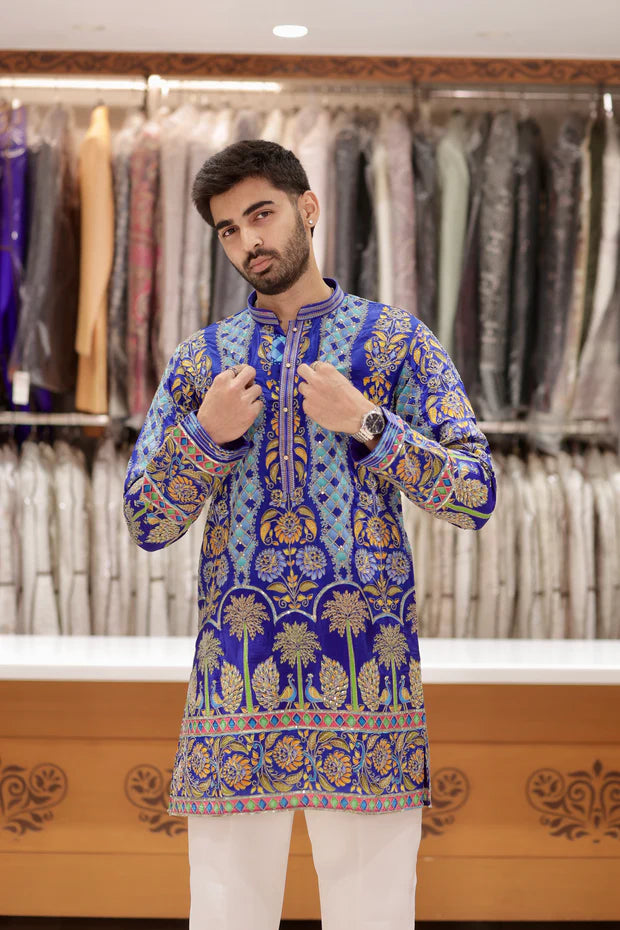 DESIGNER ROYAL BLUE WEDDING WEAR KURTA