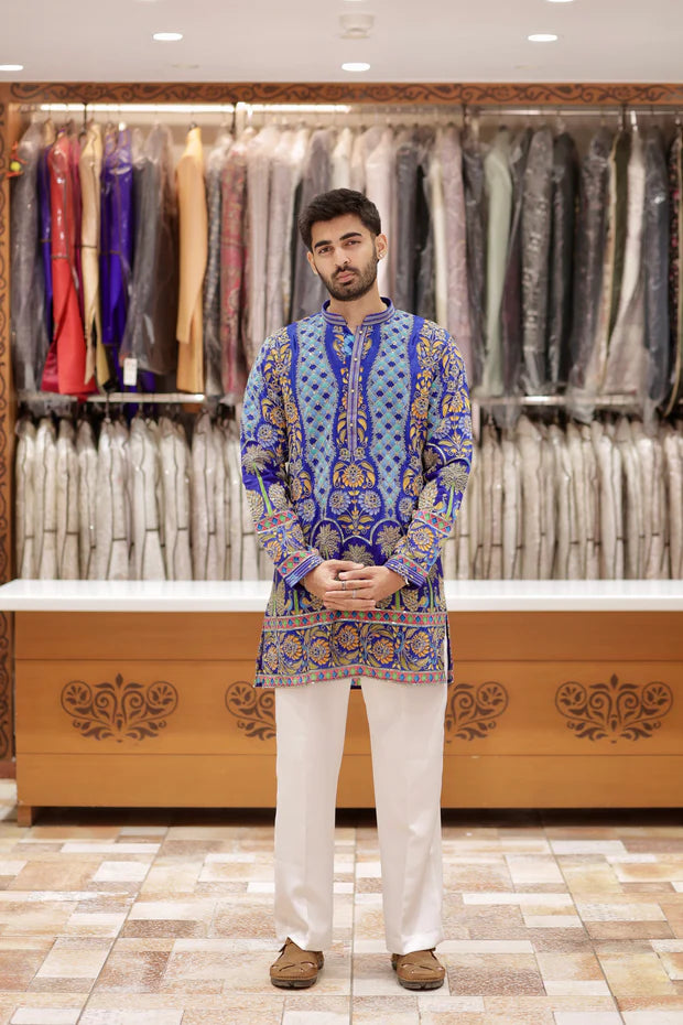DESIGNER ROYAL BLUE WEDDING WEAR KURTA