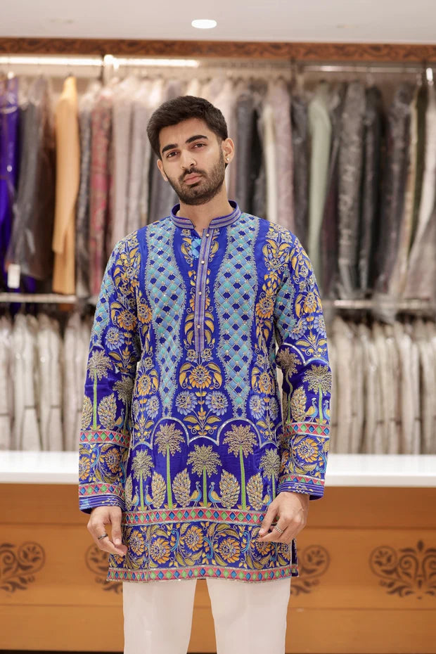 DESIGNER ROYAL BLUE WEDDING WEAR KURTA