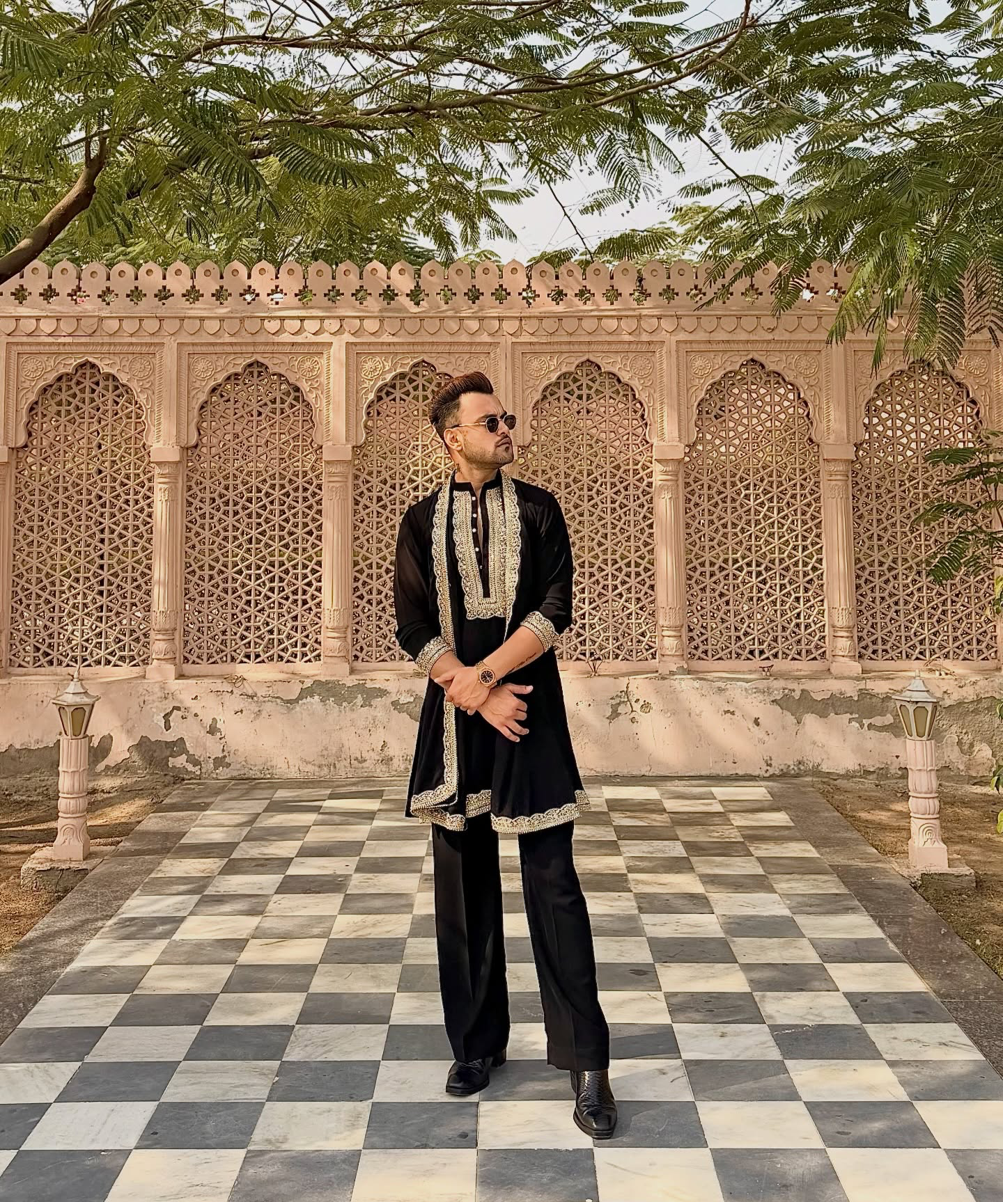 BLACK EMBROIDERED KURTA PANT SET WITH DUPATTA