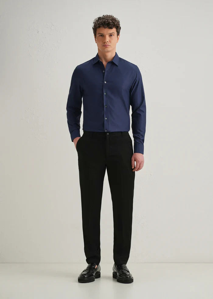NAVY BLUE STITCHLESS PLACKET PREMIUM WRINKLE-FREE SHIRT