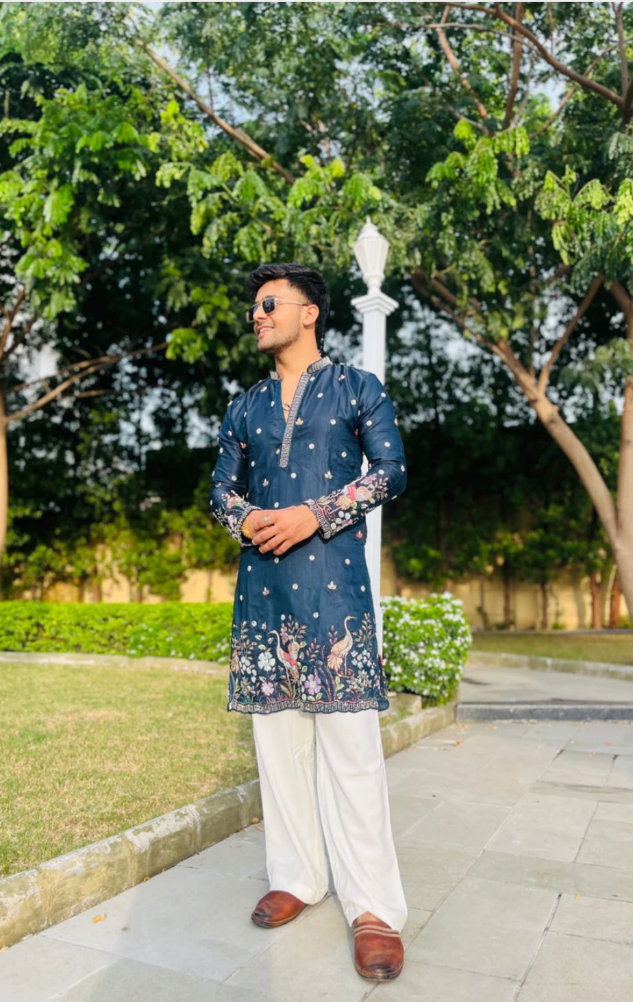 MEN'S BLUE KENZO BEAD WORK EMBROIDERED KURTA SET